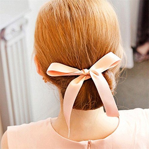Korean New Bow Tools Foam Sponge Device Quick Donut Bun Hairstyle Silk Tie Hair Clips Accessories Women Headband (Soft Pink)