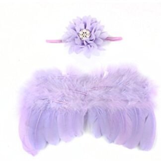 Hcside Newborn Photo Prop Outfit Baby Girl Angel Feather Wing Flower Headband Costume (Purple)