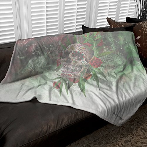 Day of The Dead Marijuana Skull for Plush Throw Blanket by Peoples Choice Apparel - Image 2
