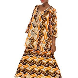 African Planet Geometric Print Drawstring Flared Skirt Blouse Matching Headwrap