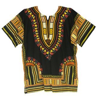 Vipada Handmade's Traditional Dashiki Shirt for men and women Black and Yellow L