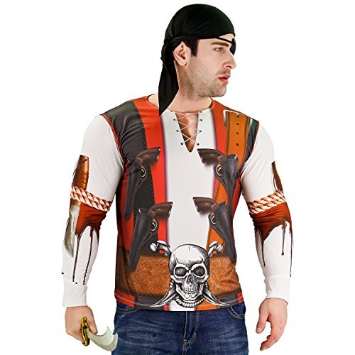 3D digital printing men's pirate halloween long sleeve T-shirt