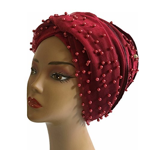 Fully beaded velvet turban (Red)
