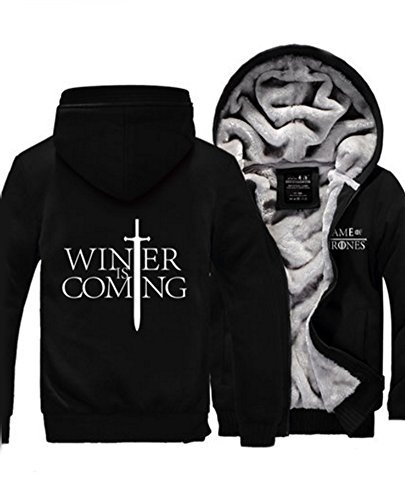 Thrones Hoodie Cosplay Costume Velvet Hoodie Thickeen Zipper Sweatshirt Black L