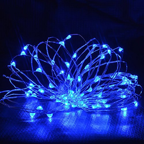 60LEDs Fairy String Lights ,MORECOO AA Battery Powered on 9.8ft/3M Long Flexible Thin Silver Wire Christmas Decorative Lights for Indoor Outdoor Seasonal Holiday. (Blue)