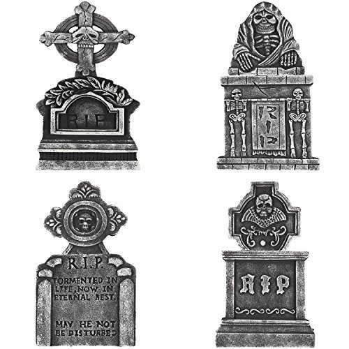 Prextex Pack of 4 Halloween Décor 22” RIP Graveyard Lightweight Foam Tombstone Halloween Decorations RIP