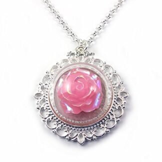 Soft Pink Rose Glass Dome Necklace 20 in Fairy Tale Beauty and the Beast Wedding Jewelry