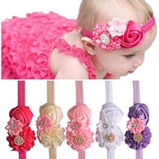 Qandsweet Baby Girl Headbands with Zircon Crystal Hair Bows (5 Pack)