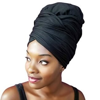Stretch Head Wrap-Solid Color Jersey Knit Headwrap Turban Hair Scarf Tie by Rayna Josephine (Black Night)