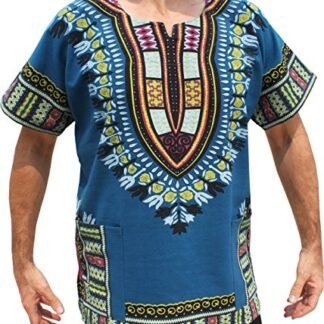 RaanPahMuang Brand Thick Muang Cotton Print African Dashiki Shirt Africa Plus, XXX-Large, Blue