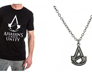 Assassins Creed Unity Logo Mens T-shirt SMALL and Necklace Bundle
