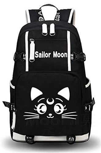 YOYOSHome Sailor Moon Anime Tsukino Usagi Luna Cosplay Bookbag Daypack Backpack School Bag (Black)