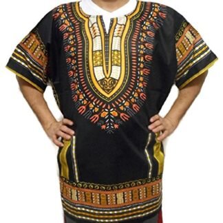 Decoraapparel Men's Dashiki Shirt African Hippie Vintage Boho Tribal Womens Blouse (3X, Black Yellow)