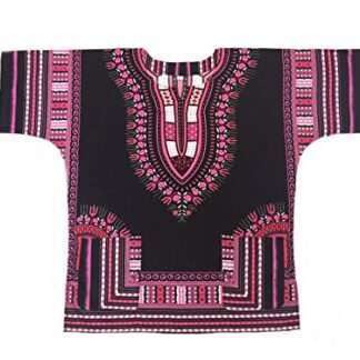 Men Dashiki Shirt African Caftan Black and Pink 02