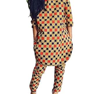 Womens 2 Piece Outfits 3/4 Sleeve African Print Dashiki Top and Legging Pants