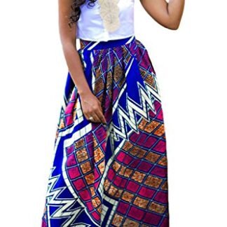 Dellytop Women’s African Print Floral Pull on Maxi Skirts With Pocket