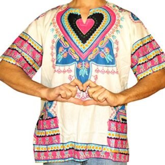 Mens Dashiki Sweet Heart Print African Shirt (Natural)