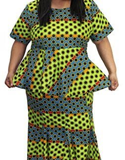 African Planet Women's 3 Piece Set Peplum Blouse Godet Mermaid Flare Skirt (B)