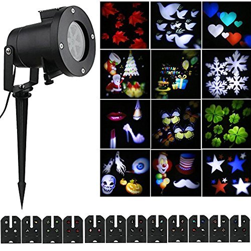 Halloween Christmas Projector Lights Outdoor Holiday Light(12 PCS Switchable Pattern Lens) ,ZSL Garden Projector Laser Lights Led Landscape Spotlight for Home Decoration Birthday Party