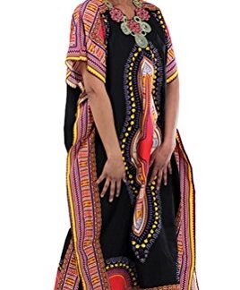 Decorated Traditional African Print Caftan Kaftan - Available in Many Colors (Black)