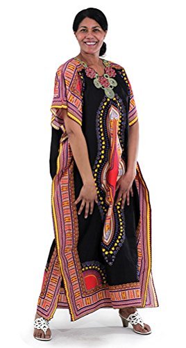 Decorated Traditional African Print Caftan Kaftan - Available in Many Colors (Black)