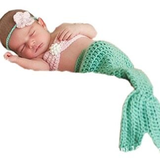Pinbo Newborn Baby Photography Prop Crochet Mermaid Headband Bra Tail