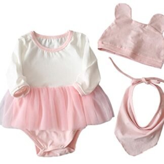 Aivtalk Baby Cotton Bodysuit Infant Girls Tutu Skirt Jumpsuit with Bibi and Bear Hat Onesies 0-3M Pink