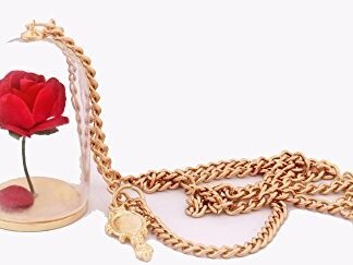 Beauty and the Beast Necklace Enchanted Rose in Terrarium Pendant 14k Gold Plated