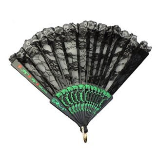 Victorian Ladies Black & Green Rose Lace 9" Costume Fan