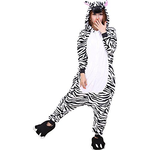 ABING Halloween Pajamas Homewear OnePiece Onesie Cosplay Costumes Kigurumi Animal Outfit Loungewear,Zebra Adult S -for Height 150-158cm