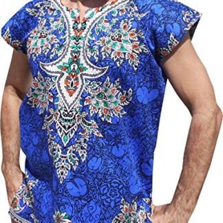 RaanPahMuang Detailed Bright Dashiki Shirt Summer Vest African Vase Design, XX-Large, Zaffre Blue