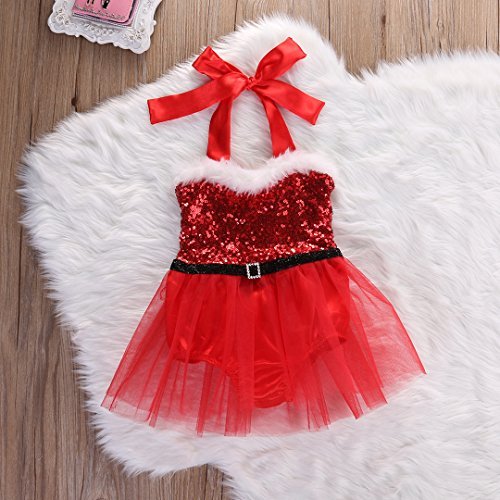 Newborn Baby Girl Rompers Santa Claus Jumpsuit Dress Christmas Outfits Costume (0-3 Months, Red) - Image 2