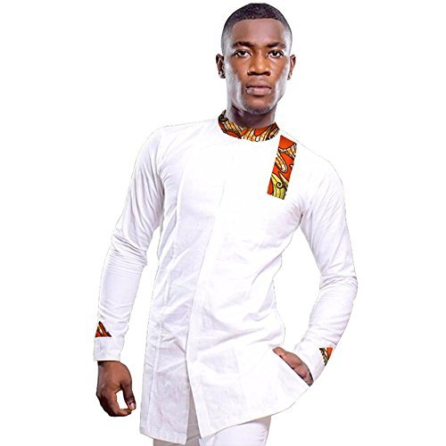 Men 's Blouses Dashikis Shirts Cotton Tops Long Sleeve African Print Bright wyn234