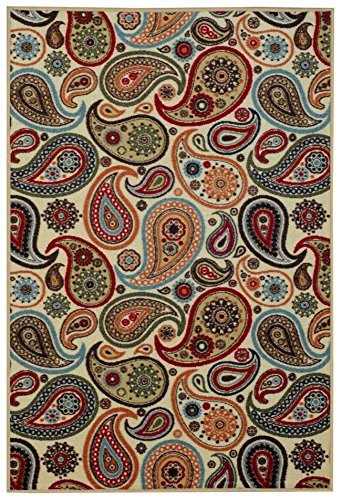 Anti-Bacterial Rubber Back AREA RUGS Non-Skid/Slip 3×5 Floor Rug | Ivory Paisley Floral Indoor/Outdoor Thin Low Profile Living Room Kitchen Hallways Home Decorative Traditional Rug - Image 3