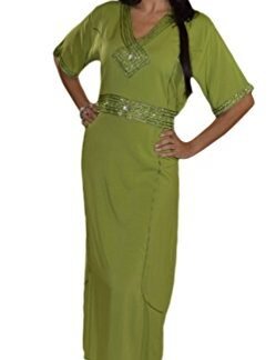 Moroccan Caftan Handmade Light Weight Cotton Embroidery Fits SMALL to MEDIUM Green