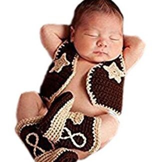 Pinbo Newborn Baby Photography Prop Crochet Knitted Cowboy Vest Shoes