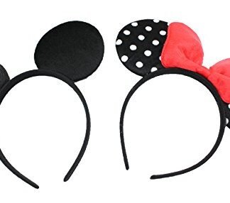 Finex Mickey Minnie Mouse Costume Deluxe Fabric Ears Polka Dot Headband Set of 2 (Mickey+Minnie)