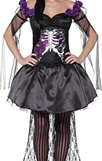 Smiffy's Women's Day of the Dead Senorita Costume, Printed Top, Skirt, Rose Headband and Latex Mask, Day of the Dead, Halloween, Size 10-12, 43737