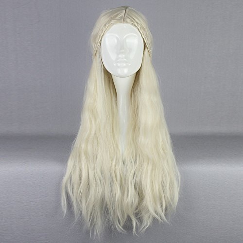 MOOI 29'' Building Game of Thrones Cosplay Wig Daenerys Targaryen khaleesi Barbarian Bride Costume Women's Braided Long Curly Wavy Hair Wig (Beige)