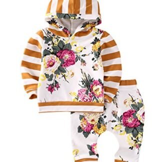 2pcs Girls Hooded Sweatshirt Tops Floral Pants Baby Take Home Outfits Costume (12-18 Months, Yellow)