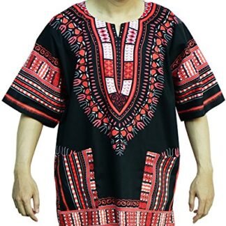 Ornatcha Pha Fai New African Dashiki, Unisex, Cotton Shirt (Red and Black)