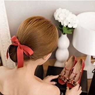 Korean New Bow Tools Foam Sponge Device Quick Donut Bun Hairstyle Silk Tie Hair Clips Accessories Women Headband (Red)
