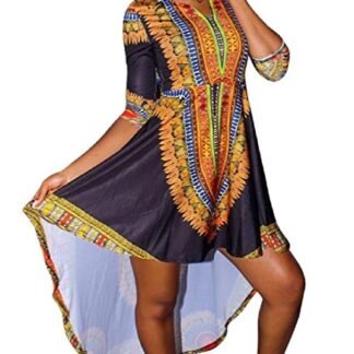 Comfy Womens Individual Dashiki Irregular African Retro Mid Dress Black Large