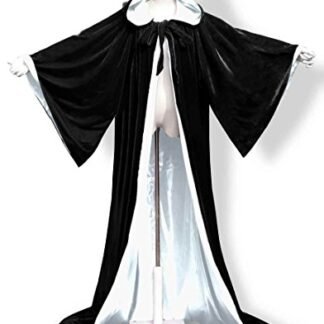 ANGELWARDROBE Halloween Velvet Hood Cloak Wizard Robe Black-White 1XL