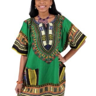 King-Sized Traditional Print Unisex Dashiki Top - Up to 68" Chest - Available in Several Colors, 3X, Green