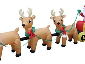 12 Foot Long Lighted Christmas Inflatable Santa Claus on Sleigh with 3 Reindeer and Christmas Tree Yard Decoration