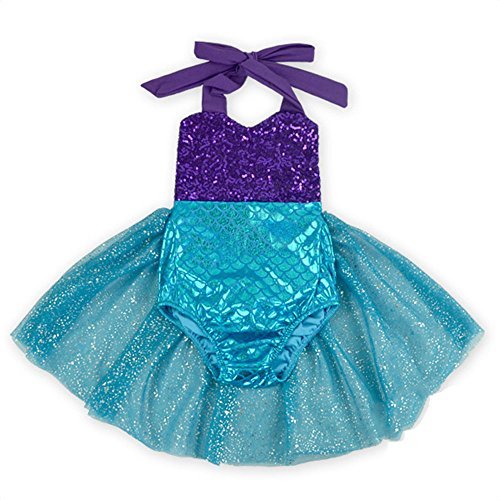 Anbaby Sequined Girls Skirt/Romper Dress/Mermaid Halloween Clothes 18-36Months Purple+Blue