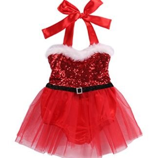 Newborn Baby Girl Rompers Santa Claus Jumpsuit Dress Christmas Outfits Costume (0-3 Months, Red)