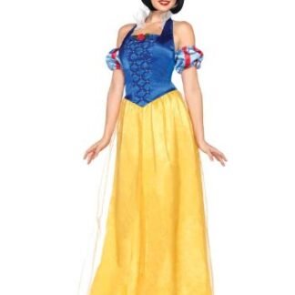 Leg Avenue Disney 3Pc. Princess Snow White Costume Dress Sleeves and Bow Headband, Blue/Gold, Medium