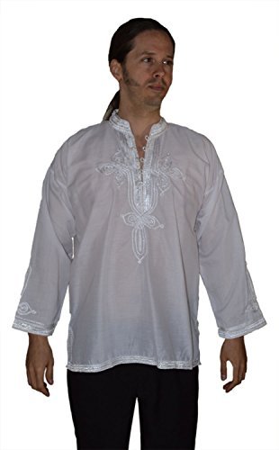 Marrakesh Men Tunic Caftan With White Tread Embroidery Breathable X-large White